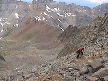 THE TOP OF THE COL FROM THE SUMMIT GULLY